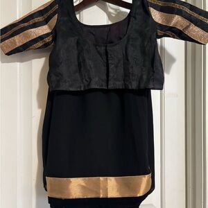 Elegant Black saree with Rose Gold border and blouse with sleeves